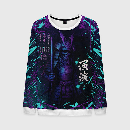 Мужской свитшот Призрачный самурай - неоновый арт / 3D-Белый – фото 1