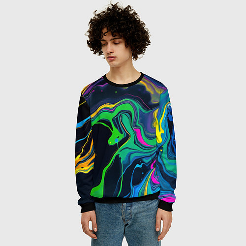 Мужской свитшот Разводы и переливы разноцветной краски / 3D-Черный – фото 3