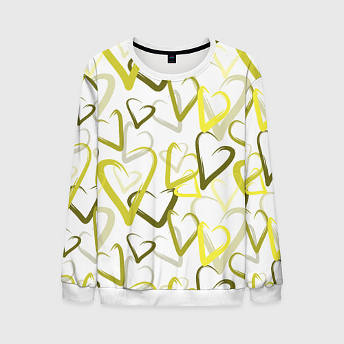 Мужской свитшот Зеленые сердца / 3D-Белый – фото 1