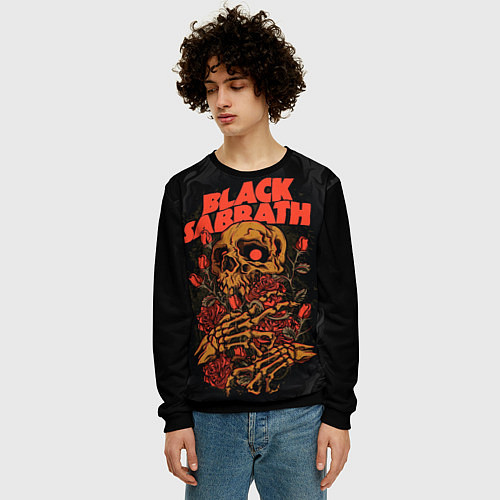 Мужской свитшот Black Sabbath skeleton with roses / 3D-Черный – фото 3
