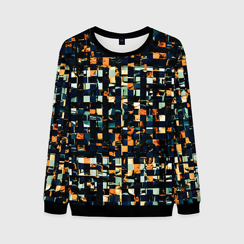 Мужской свитшот Тёмный синий с оранжевым кубики абстракция / 3D-Черный – фото 1