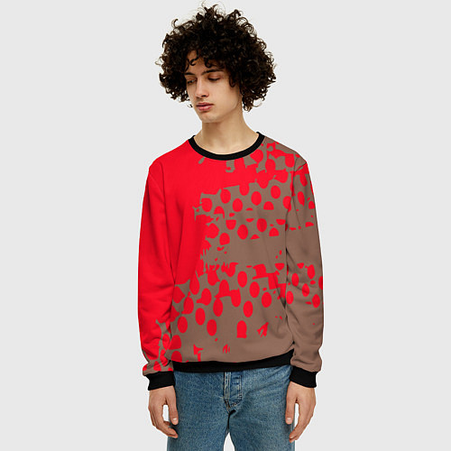 Мужской свитшот Абстрактные алые пятна на цвете какао / 3D-Черный – фото 3