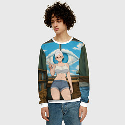 Свитшот мужской Dandadan Seiko в комнате указывает, цвет: 3D-белый — фото 2