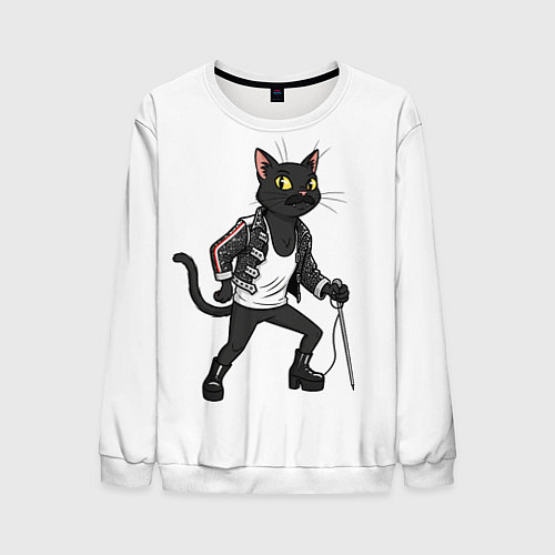 Мужской свитшот Кот - Фредди Меркьюри / 3D-Белый – фото 1