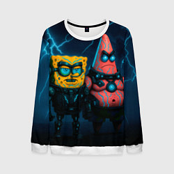 Свитшот мужской Спанч Боб и Патрик киберпанк, цвет: 3D-белый