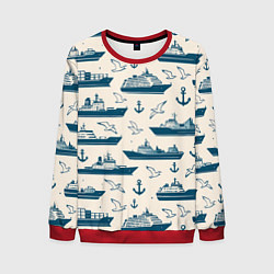 Свитшот мужской Морской паттерн из чаек, якорей и кораблей, цвет: 3D-красный