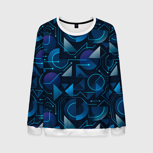 Мужской свитшот Футуристическая сине-фиолетовая абстракция с хакер / 3D-Белый – фото 1
