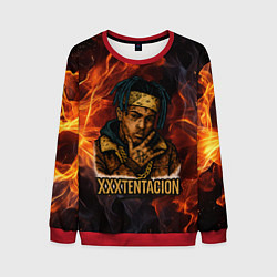 Свитшот мужской XXXTentacion на фоне огня, цвет: 3D-красный