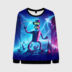 Мужской свитшот Bender on neon planet - ai art fantasy