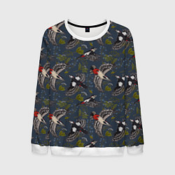 Свитшот мужской Дятлы и цветы, цвет: 3D-белый