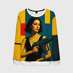 Мужской свитшот Девушка с ретрофутуристическим автоматом поп-арт 1