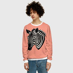 Свитшот мужской Зебра на оранжевых полосах, цвет: 3D-белый — фото 2