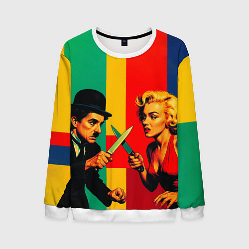 Мужской свитшот Чарли Чаплин против Мэрилин Монро поп-арт / 3D-Белый – фото 1