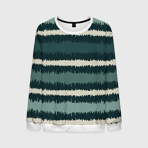 Мужской свитшот Полосы зигзагообразные зеленые / 3D-Белый – фото 1