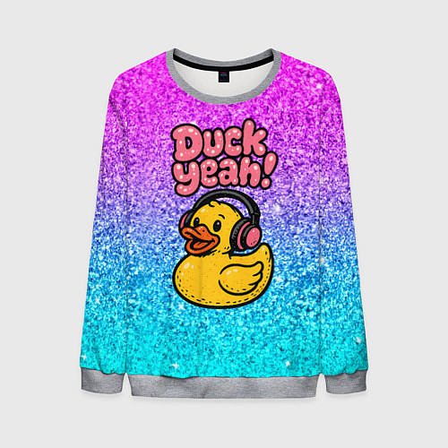 Мужской свитшот Duck yeah - утка в наушниках / 3D-Меланж – фото 1