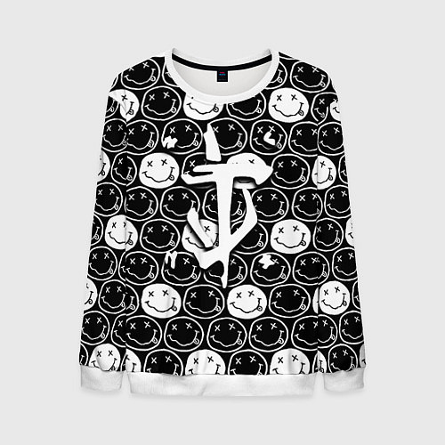 Мужской свитшот Doom x nirvana pattern / 3D-Белый – фото 1