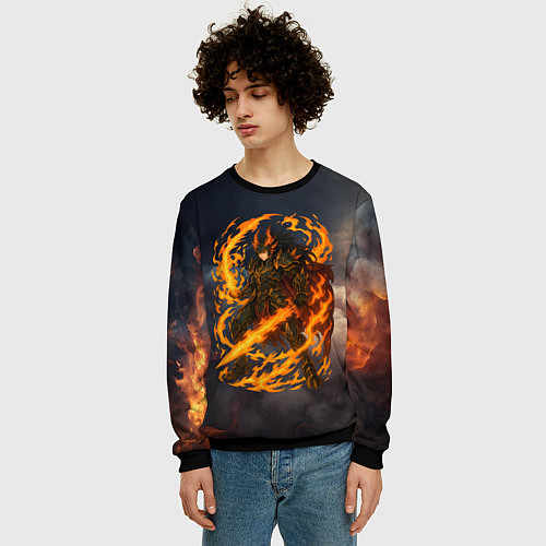 Мужской свитшот Герой аниме дракон с огненным мечем / 3D-Черный – фото 3