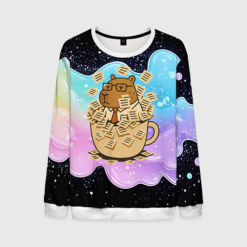 Мужской свитшот Менеджер капибара в кружке в стикерах / 3D-Белый – фото 1