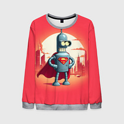 Свитшот мужской Робот-сгибальщик Бендер супермен - коллаба, цвет: 3D-меланж