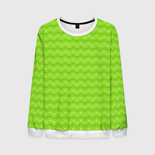 Мужской свитшот Зеленый неоновый узор арт деко / 3D-Белый – фото 1