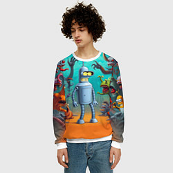 Свитшот мужской Робот-сгибальщик Бендер в окружении монстров, цвет: 3D-белый — фото 2