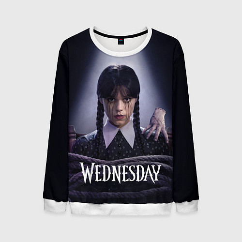 Мужской свитшот Связаная Уэнсдэй с вещью Wednesday / 3D-Белый – фото 1
