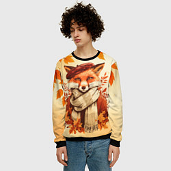 Свитшот мужской Осенний лис в шарфе, цвет: 3D-черный — фото 2