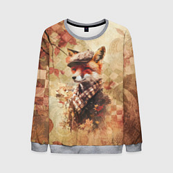 Свитшот мужской Винтажный лис на осеннем фоне, цвет: 3D-меланж