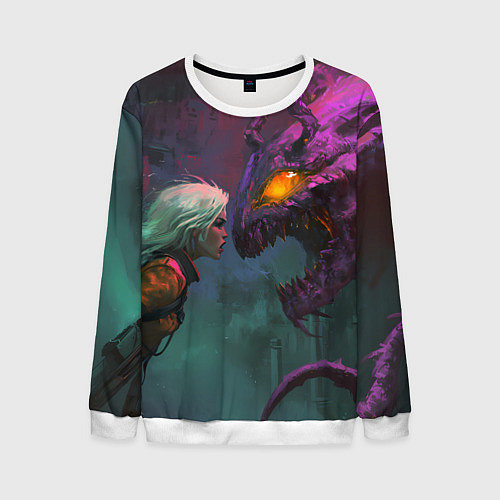 Мужской свитшот Цири и чудовище смотрят друг на друга / 3D-Белый – фото 1