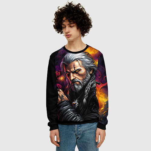 Мужской свитшот Строгий Ведьмак / 3D-Черный – фото 3