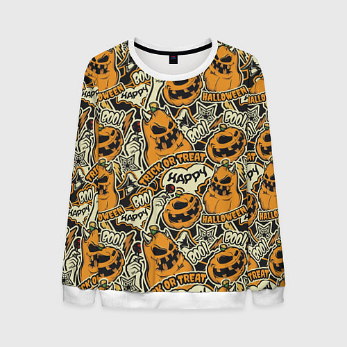 Мужской свитшот Хэллоуин тыквы / 3D-Белый – фото 1
