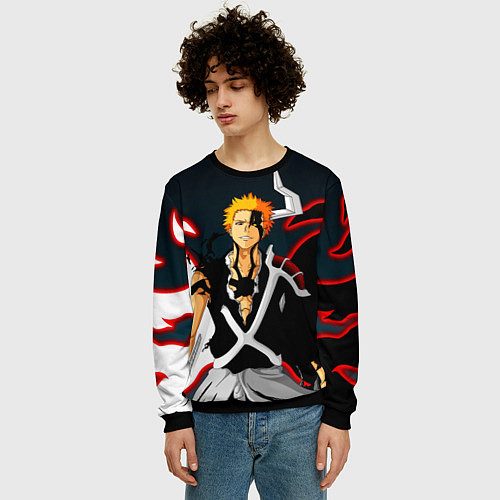 Мужской свитшот Ичиго Куросаки Блич / 3D-Черный – фото 3