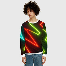 Свитшот мужской Неоновые разноцветные кислотные линии, цвет: 3D-белый — фото 2
