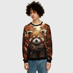 Свитшот мужской Красная панда в осеннем лесу, цвет: 3D-черный — фото 2
