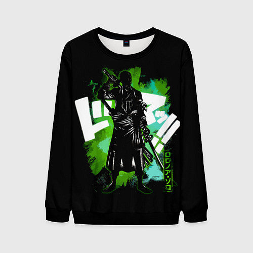 Мужской свитшот One Piece силуэт Ророноа Зоро / 3D-Черный – фото 1