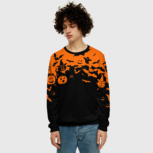 Мужской свитшот Хэллоуин тыквы и призраки / 3D-Черный – фото 3
