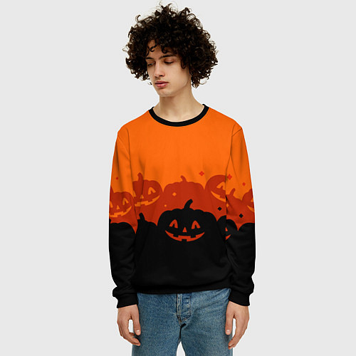 Мужской свитшот Хэллоуин счастливые тыквы / 3D-Черный – фото 3