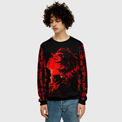Свитшот мужской Клинок, рассекающий демонов Танджиро и иероглифы, цвет: 3D-черный — фото 2