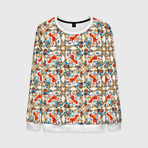 Мужской свитшот Орнамент с лошадью - символом Нового 2026 года / 3D-Белый – фото 1