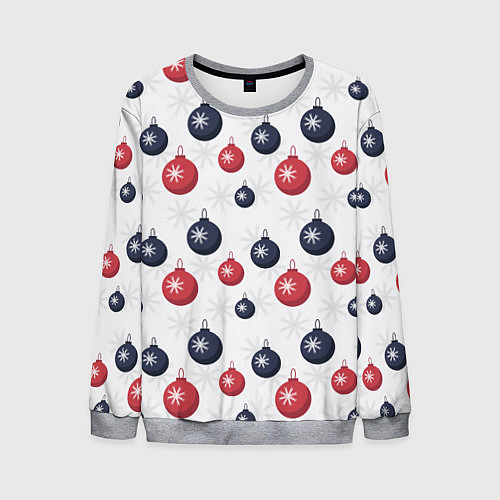 Мужской свитшот Синие и красные новогодние шары со снежинками / 3D-Меланж – фото 1