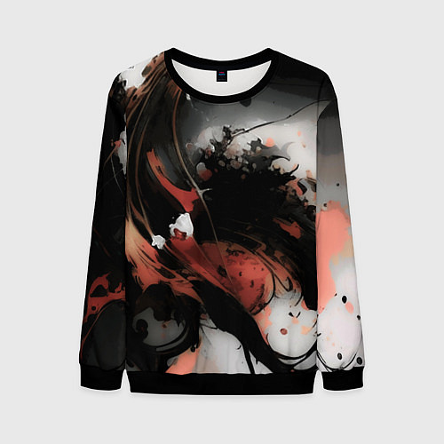 Мужской свитшот Тёмные краски абстракция красно-чёрный / 3D-Черный – фото 1
