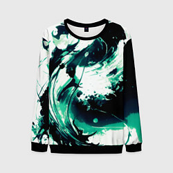 Мужской свитшот Чёрно-зелёный абстракция волна