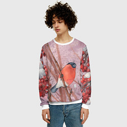 Свитшот мужской Акварельный снегирь в рябине, цвет: 3D-белый — фото 2
