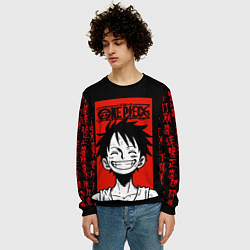 Свитшот мужской Ван Пис, Луффи на красном, цвет: 3D-черный — фото 2