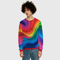 Свитшот мужской Смесь ярких красок волнистыми линиями, цвет: 3D-красный — фото 2