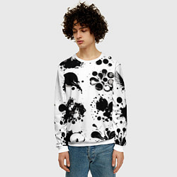 Свитшот мужской Чёрно-белые кляксы - абстракция, цвет: 3D-белый — фото 2