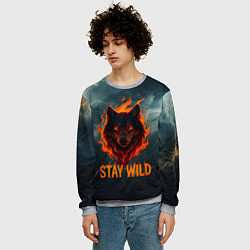 Свитшот мужской Stay wild волк в огне, цвет: 3D-меланж — фото 2