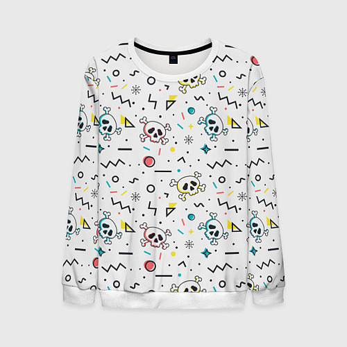 Мужской свитшот Паттерн с черепами и геометрическими фигурами на Х / 3D-Белый – фото 1