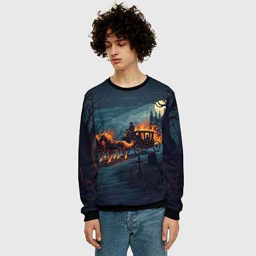 Мужской свитшот Призраки в горящей конной повозке / 3D-Черный – фото 3