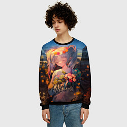 Свитшот мужской Фрирен с цветами, цвет: 3D-черный — фото 2